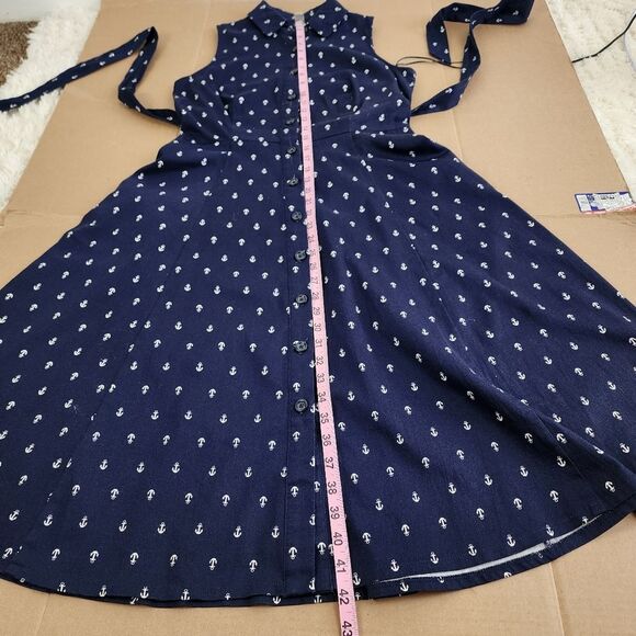 Chetta B Navy Blue Sleeveless Midi Fit & Flare Nautical Dress Pockets Size 6 - Picture 8 of 16